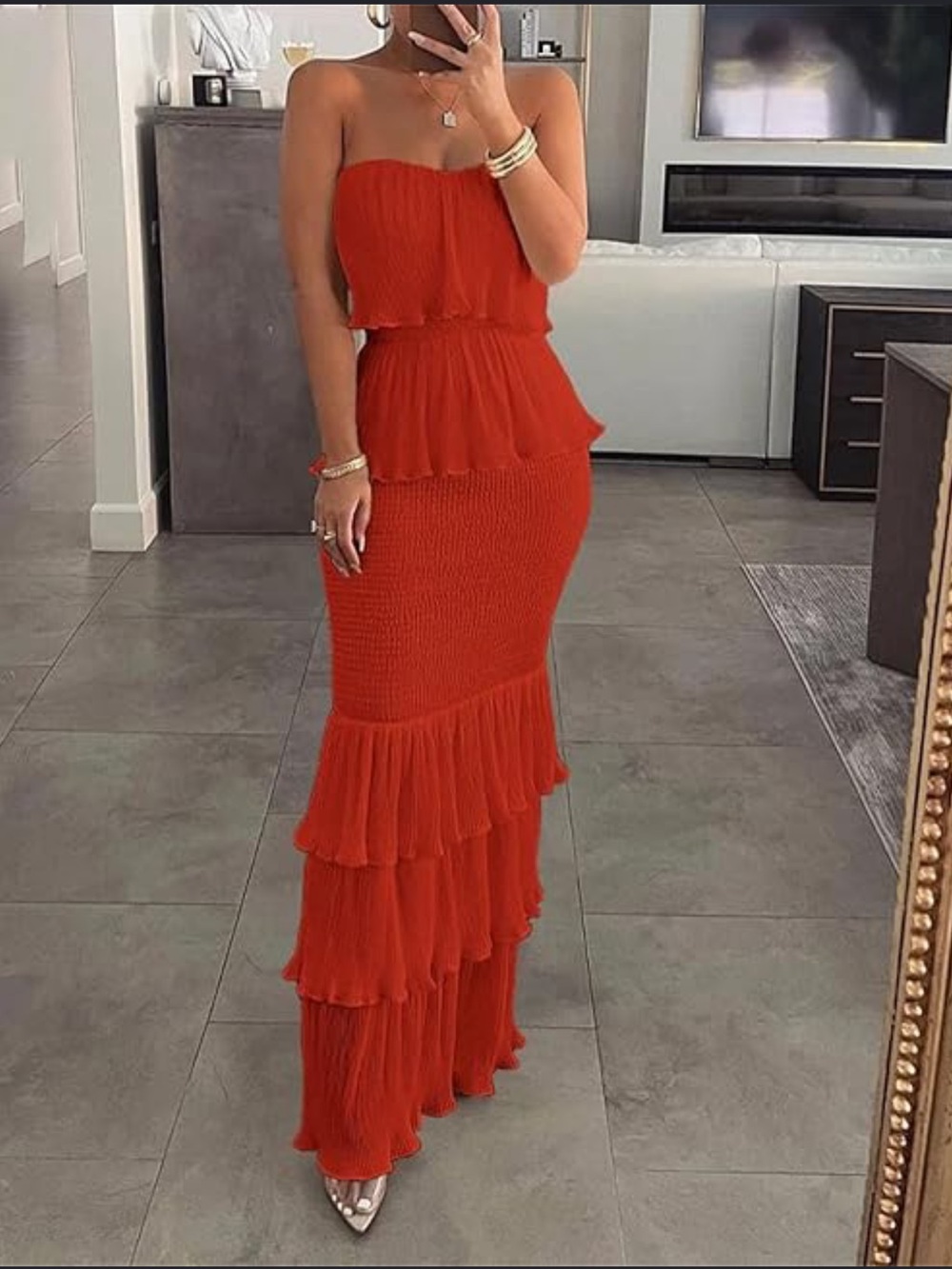 Jluxlabel Red Strapless Ruffle Maxi Dress